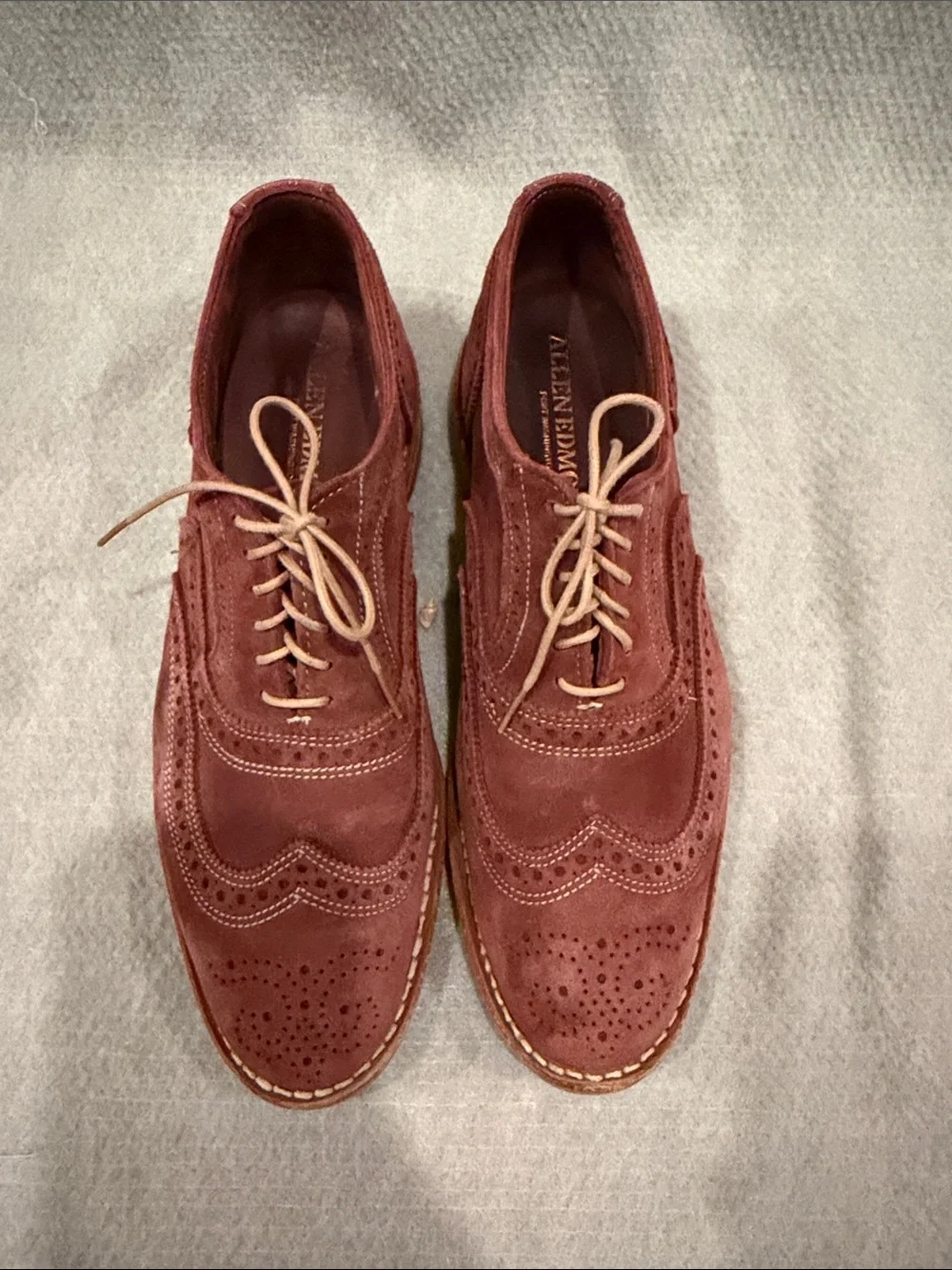 Allen Edmonds Neumok Rust Suede Wingtip Oxford - Brogue Dress Shoe 10 D